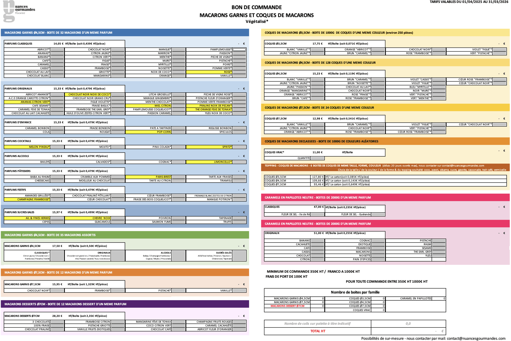 Tarifs 2025 Nuances Gourmandes